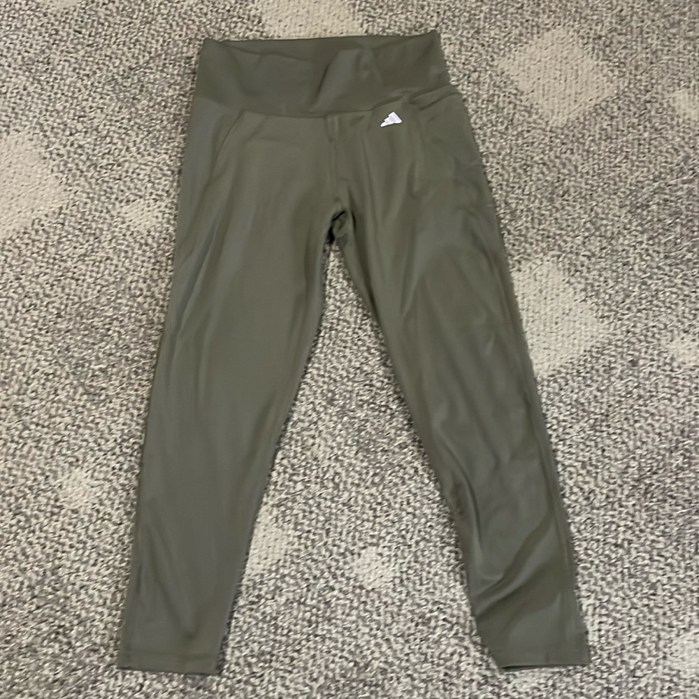 Adidas women’s tight fit leggings, khaki green, large